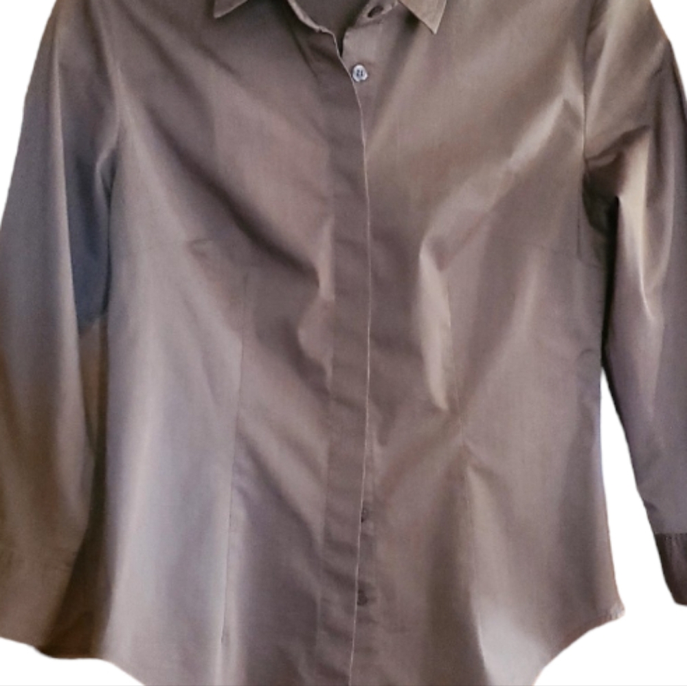 New York & Co Stretch Button Front 3/4 Sleeve Brown Shirt XS - Picture 2 of 6